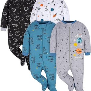 gerber – pack de 4 mamelucos sleep ‘n play con pies para bebé niño.