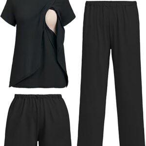 Inicio ekouaer – set de 3 piezas de pijamas de maternidad y lactancia: incluye camiseta de manga corta para amamantar, shorts y pantalones para embarazo y posparto, disponible en tallas s–xxl
