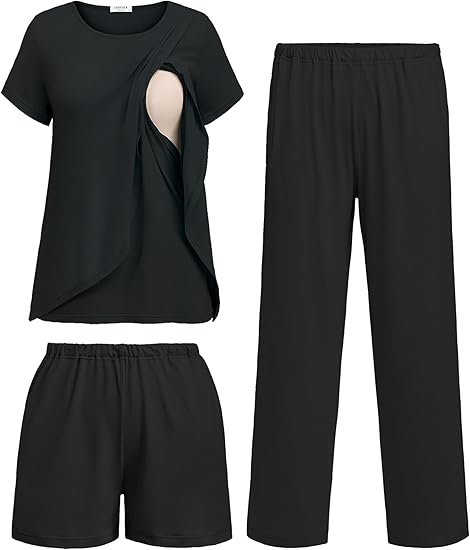 ekouaer – set de 3 piezas de pijamas de maternidad y lactancia: incluye camiseta de manga corta para amamantar, shorts y pantalones para embarazo y posparto, disponible en tallas s–xxl ekouaer – set de 3 piezas de pijamas de maternidad y lactancia: incluye camiseta de manga corta para amamantar, shorts y pantalones para embarazo y posparto, disponible en tallas s–xxl