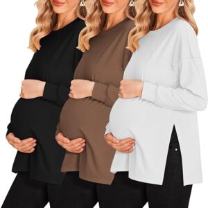 Inicio ekouaer – pack de 3 camisetas de maternidad para mujer: blusas de manga larga con fruncido lateral, estilo tipo tee para embarazo, ideales para ejercicio, uso diario o como túnica. ropa para mamás