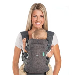 Inicio infantino flip 4 en 1 portabebés convertible, ajustable, ergonómico, esencial para el registro de bebé, portabebés para recién nacidos hasta niños pequeños, color gris